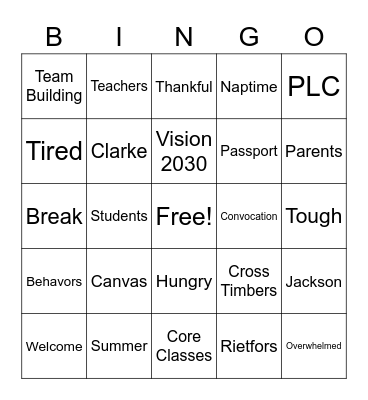Back to the Basics... Bingo Card