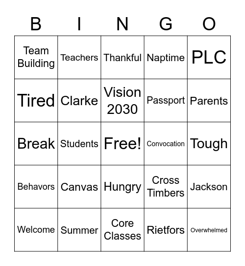 Back to the Basics... Bingo Card