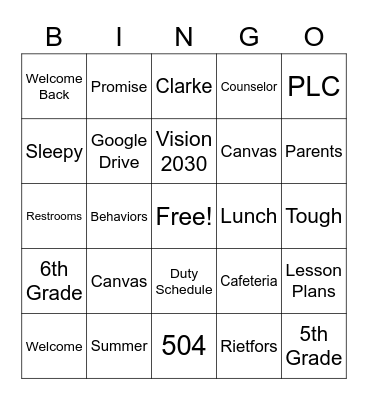 Back to the Basics... Bingo Card