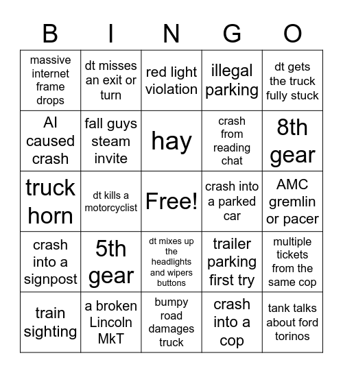 truck n chat bingo test Bingo Card