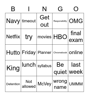 Day One Bingo Card