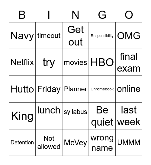 Day One Bingo Card