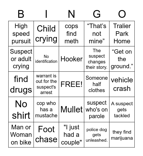 Cops Bingo Card