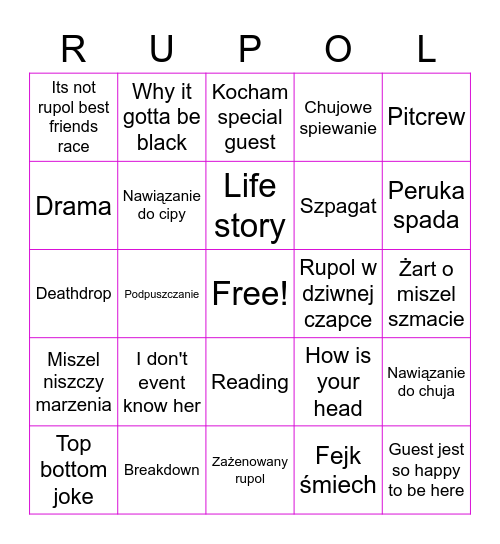 Rupol Bingo Card