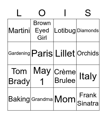 Bingo a la Lois Bingo Card