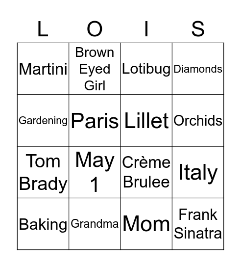 Bingo a la Lois Bingo Card