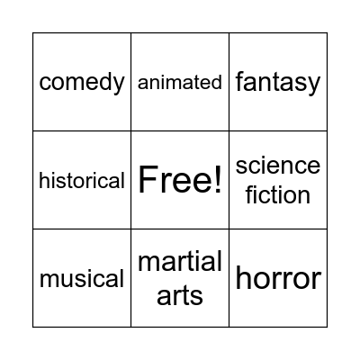 Types of films Bingo Card