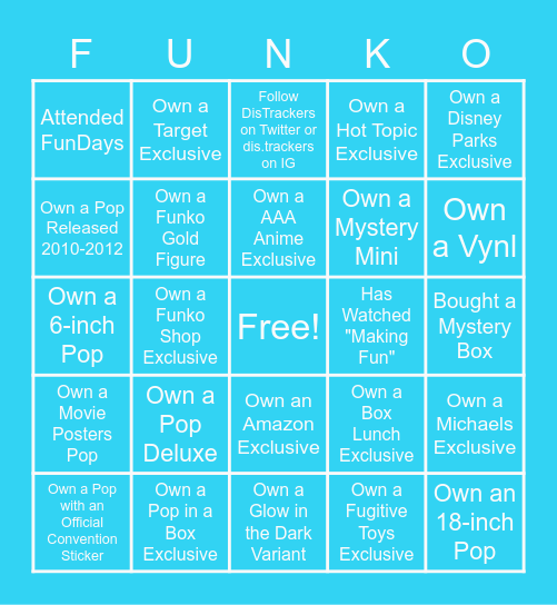 Funko Bingo Card