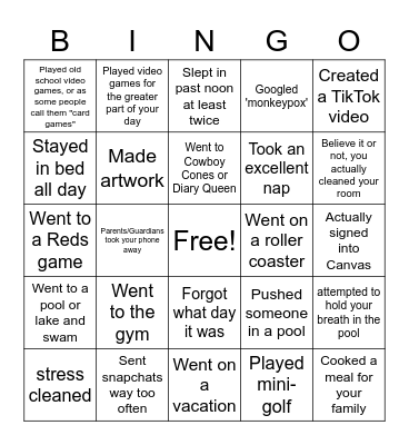 Summer 2022 Bingo Card