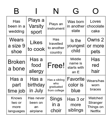 Get to Know You Bingo Card