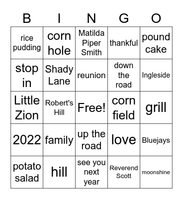 Reunion on the Hill 2022 Bingo Card