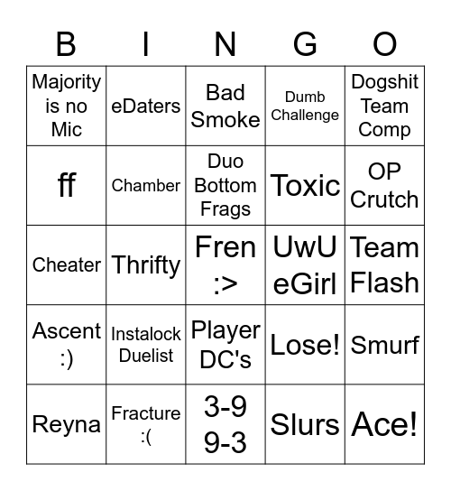 Valorant Bingo Card