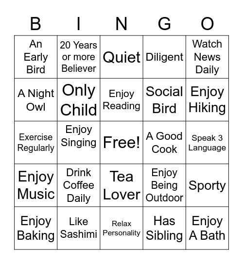 Get to Know Bingo Card