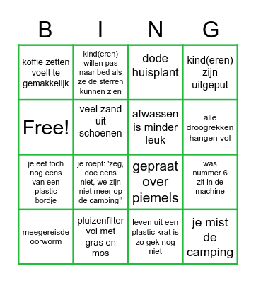 Terug van de Camping-bingo Card