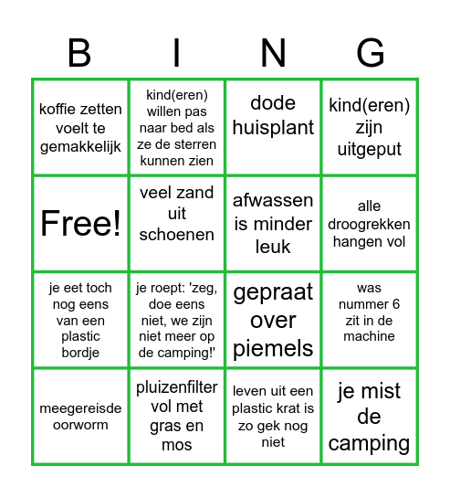 Terug van de Camping-bingo Card