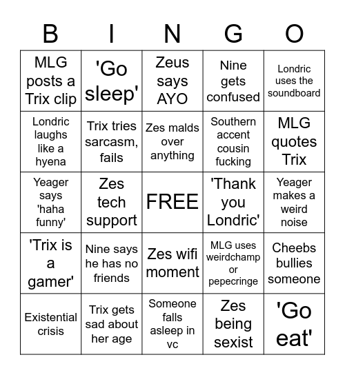 Discord VC Bingo Card