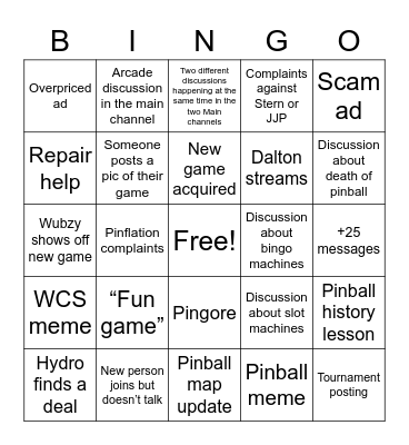 Pinball People Bingo Card