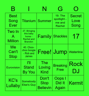Green - Rebecca Bingo Card