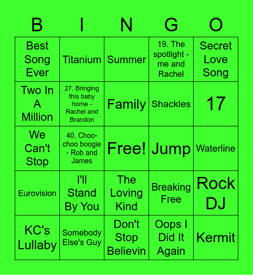 Green - Rebecca Bingo Card