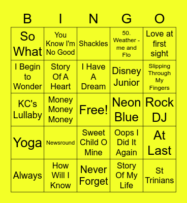Yellow - Rebecca Bingo Card