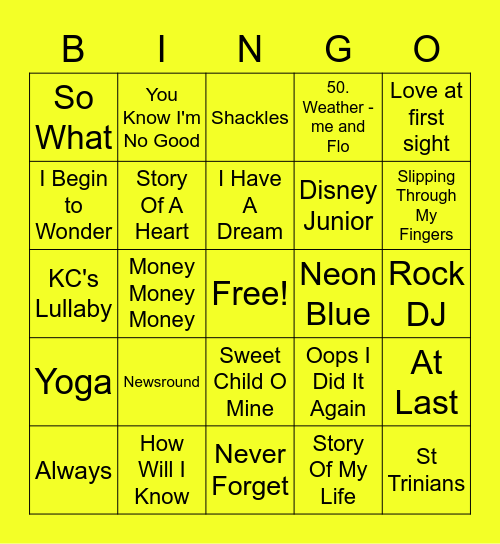 Yellow - Rebecca Bingo Card