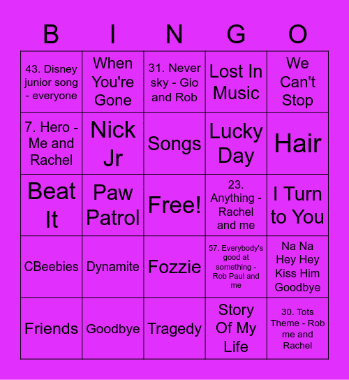 Purple - Rebecca Bingo Card