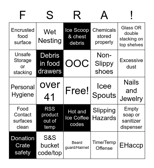 FSRA Bingo Card