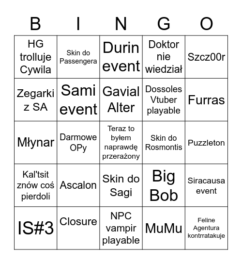 Bingus Bingo Card