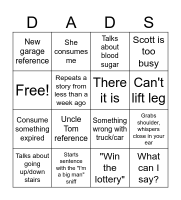 Dad's House Bingo Card