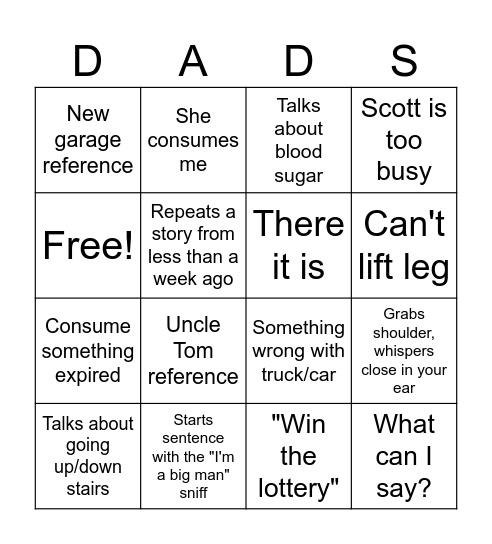Dad's House Bingo Card