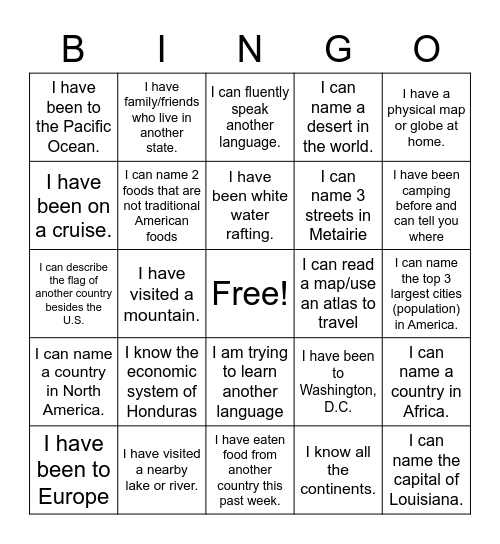 World Geography Bingo Card