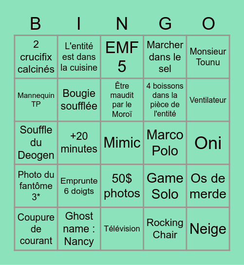 Bingo des boomers Bingo Card