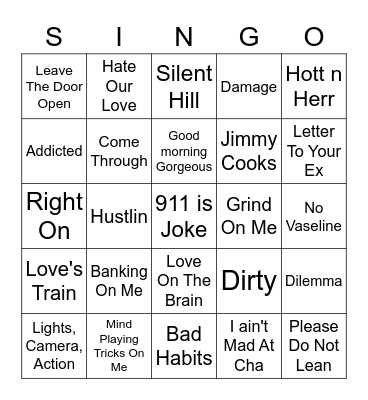 R&B/HIP HOP/RAP Bingo Card