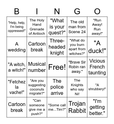 Monty Python and the Holy Grail Bingo Card