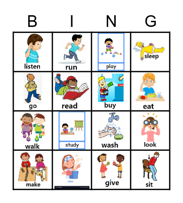 Verbs Bingo Card