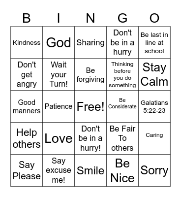 Fruit of the Spirit - Patience Bingo Card