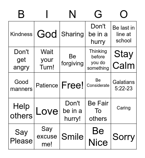 Fruit of the Spirit - Patience Bingo Card