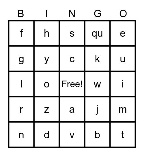 alphabet bingo Card
