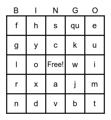 alphabet bingo Card