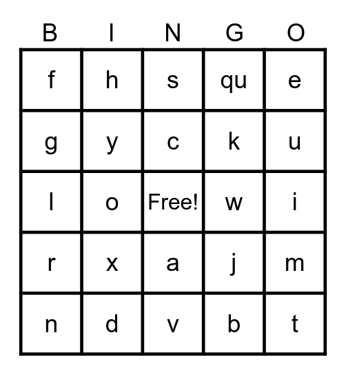 alphabet bingo Card