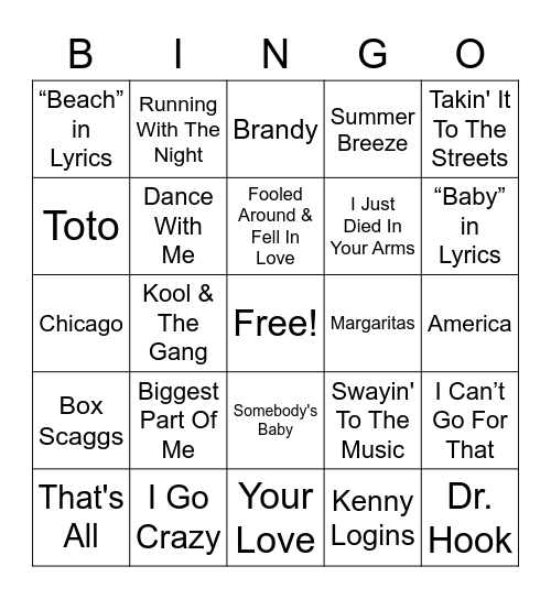 Yacht Rock by Dana Robinson Bingo Card