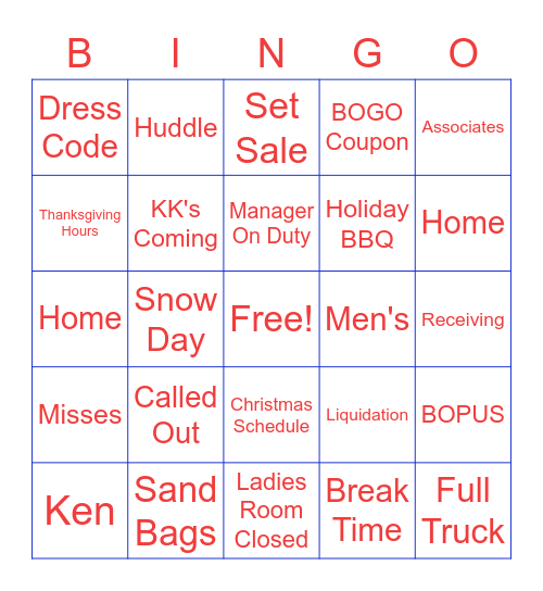 Bon Ton Bingo Card