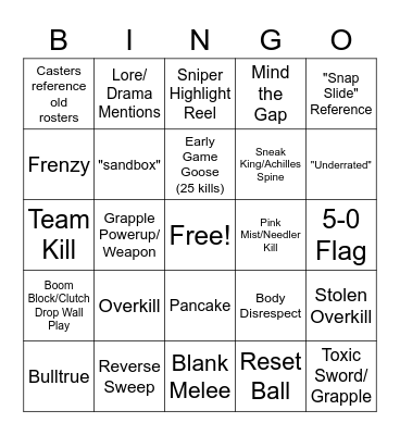 Saturday Watch Party Bingo Card