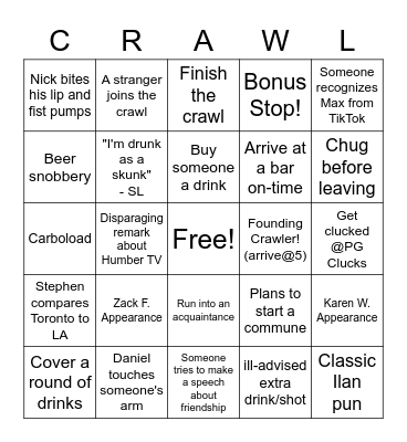 RETURN OF THE CRAWL Bingo Card