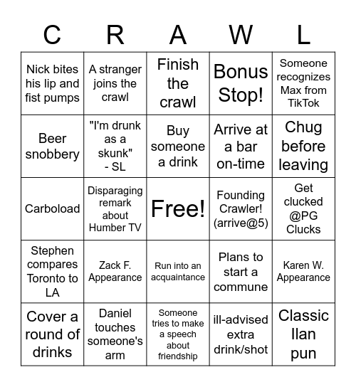 RETURN OF THE CRAWL Bingo Card