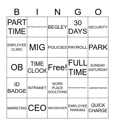 New Employee BINGO Card