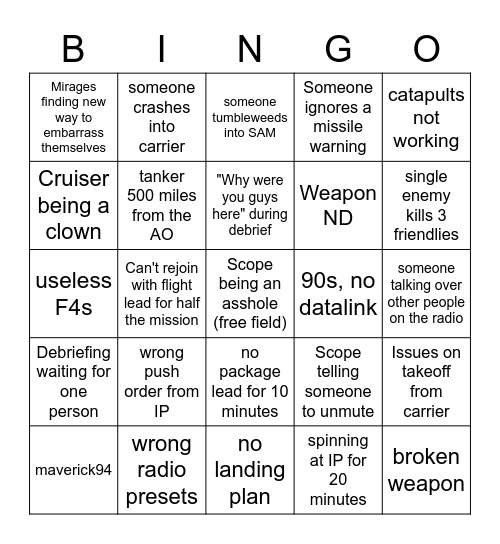 UOAF Bingo Card