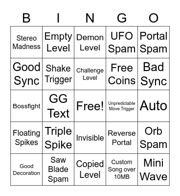 Recent Tab GD Bingo Card