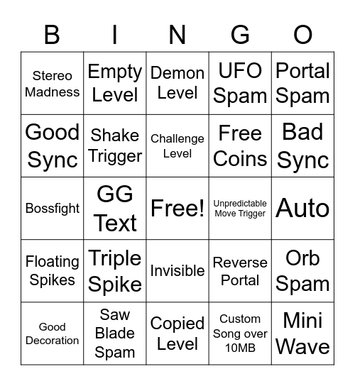 Recent Tab GD Bingo Card