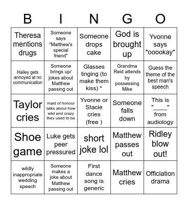 M&T Wedding Bingo Card
